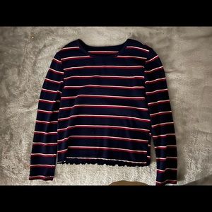 Red, White, Blue Ribbed Long sleeve Top